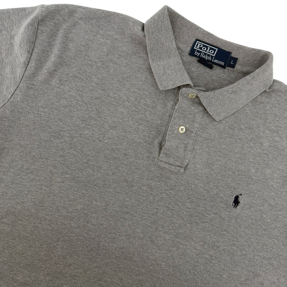 Vintage Polo Ralph Lauren Men's L Gray Cotton Short Sleeve Polo Shirt Preppy Y2K